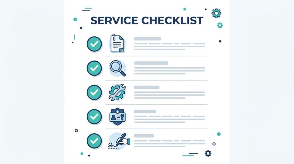 Checklist graphic showing red flags to check before buying a certified pre-owned Mercedes-Benz